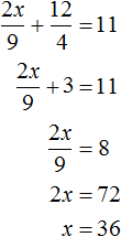 2x by 9 plus y by 4 = 11 step 5