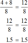 x+8 by 8 equals 12 by 8 solve the equation step 4