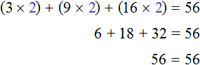 3x 9x 16x = 56 check 2