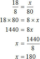 18 by 8 equals x by 80 solution