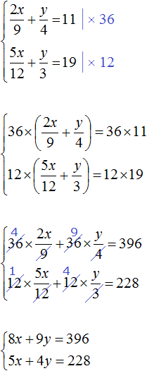 2x by 9 plus y by 4 = 11 step 2