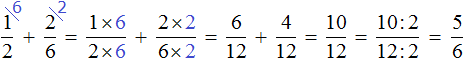 1/2 + 2/6 calculation by the second method