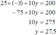 25 by -3 + 10y = 200 Solution