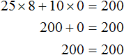 x = 8 y = 0 25x + 10y = 200