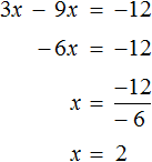 equation 12+3x=9x step 3