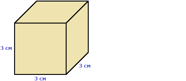 v of a cube with a side of 3 cm