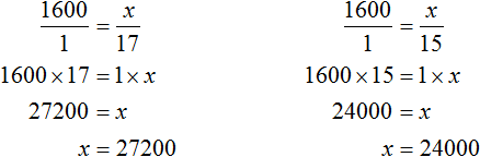 1600 by 1 equals x by 15 and x by 17 solution
