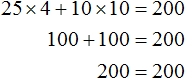 x = 4 y = 10 25x + 10y = 200