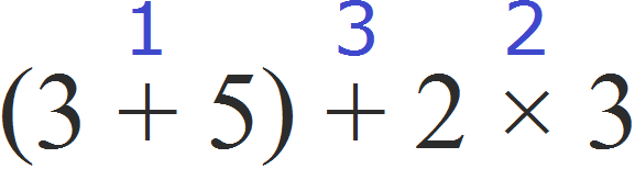 (3 + 5) + 2 × 3